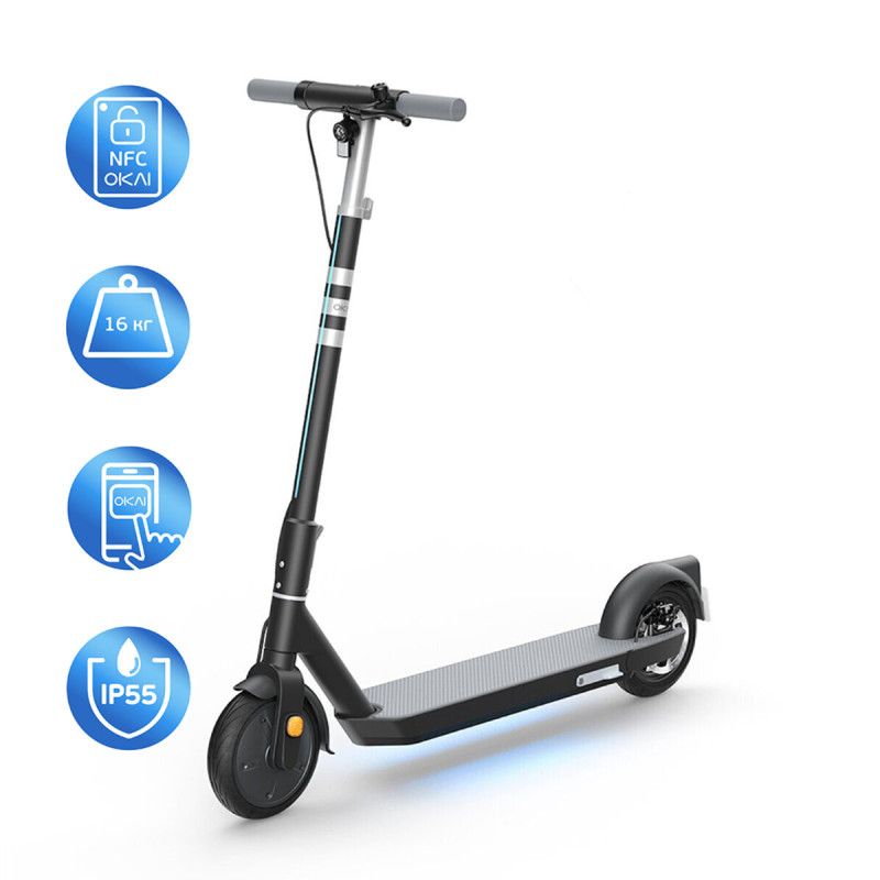 Електросамокат OKAI ES20-NEON Black 9", 300(600)W, 9.8Ah, 40km, 25km\h, 20%, NFC, App, 16kg