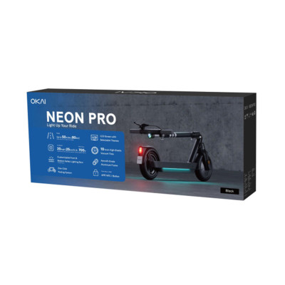 Електросамокат OKAI ES30-NEON PRO 10", 350(700)W, 14,7Ah, 80km, 25km\h, 25%, NFC, App, Black