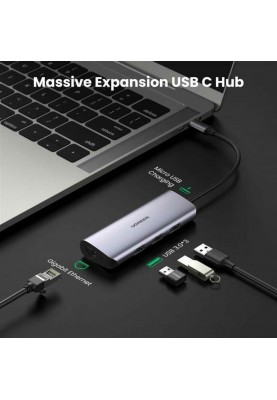 Хаб UGREEN CM252 USB-C to 3xUSB 3.0+RJ45+USB-C Multifunction Adapter (UGR-60718)