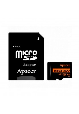 microSDXC (UHS-1 U3) Apacer A2 512Gb class 10 V30 (R100MB/s, W80MB/s) (adapter SD)