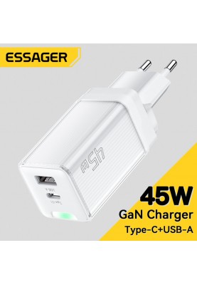 Мережевий зарядний пристрій Essager Zhiqi 45W GaN Travel Charger A+C EU  white (ECTCA-ZQB02-Z)