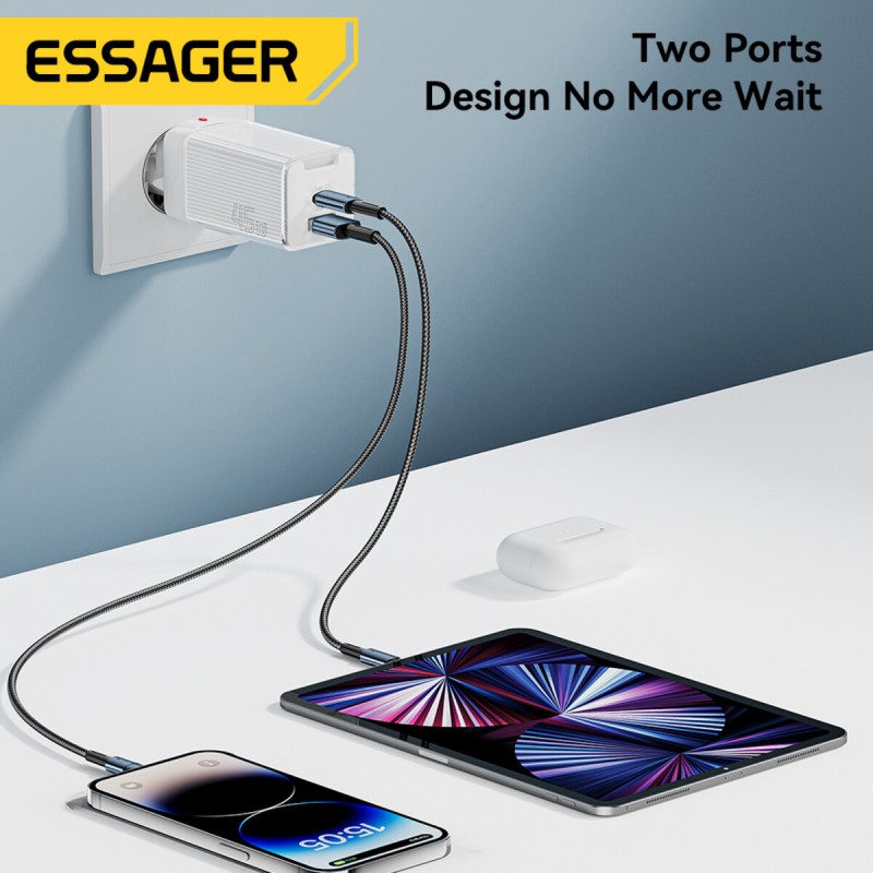 Мережевий зарядний пристрій Essager Zhiqi 45W GaN Travel Charger A+C EU  white (ECTCA-ZQB02-Z)