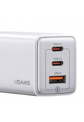 Мережевий зарядний пристрій Usams US-CC180 65W ACC 3 Ports GaN Fast Charger (EU) -- Sandru series White