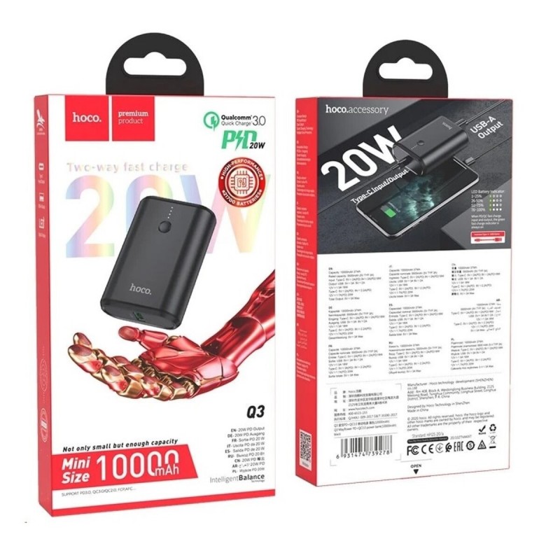 Зовнішній акумулятор HOCO Q3 Mayflower PD20W+QC3.0 power bank(10000mAh) Black