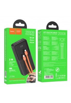 Зовнішній акумулятор HOCO J119A Sharp charger 22.5W+PD20 fully compatible power bank with digital display and cable(20000mAh) Black