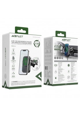 Тримач для мобiльного з БЗП ACEFAST D18 in-car 2-in-1 magnetic wireless charging holder Black