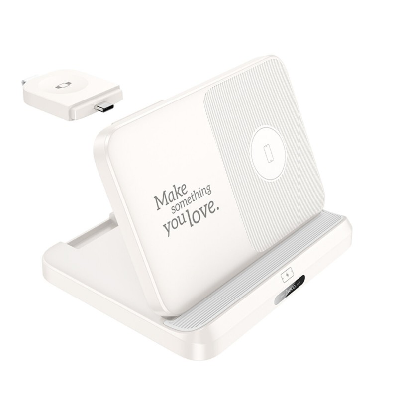 Бездротовий зарядний пристрій HOCO CQ7 Pass folding 3-in-1 wireless fast charger(iWatch+SAM) Milky White