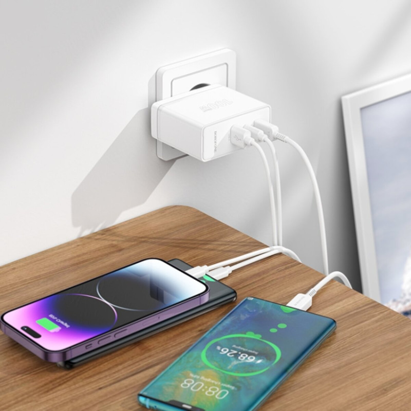 Мережевий зарядний пристрій BOROFONE BN11 Imperial PD100W three-port(2C1A) charger White