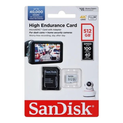 microSDXC (UHS-1 U3) SanDisk High Endurance 512Gb class 10 V30 (100Mb/s) (adapterSD)