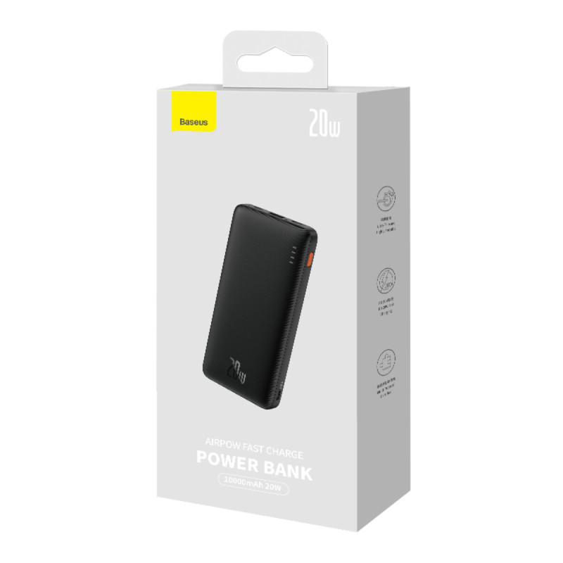 Зовнішній акумулятор Baseus Airpow Fast Charge Power Bank 10000mAh 20W  Black