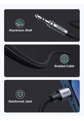 Кабель UGREEN US315 Lightning to 3.5mm Aux Cable Aluminum Shell with Braided 1m (Black)(UGR-70509)