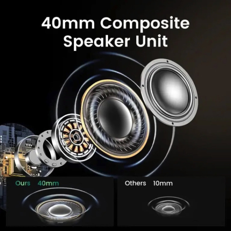 Бездротові навушники UGREEN HP202 HiTune Max5 Hybrid Active Noise-Cancelling Headphones Black(UGR-25255)