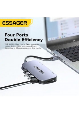 USB-hub ESSAGER Maple Harp 11 in 1 USB HUB Grey