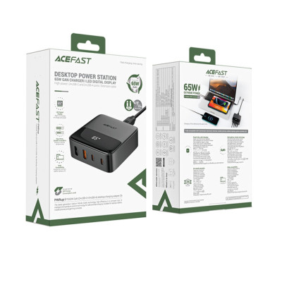 Мережевий зарядний пристрій ACEFAST Z6 PD65W GaN (2*USB-C+2*USB-A) desktop charging adapter Black