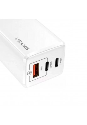 Мережевий зарядний пристрій Usams US-CC110 T33 65W 3 Ports GaN Mini Fast Charger white