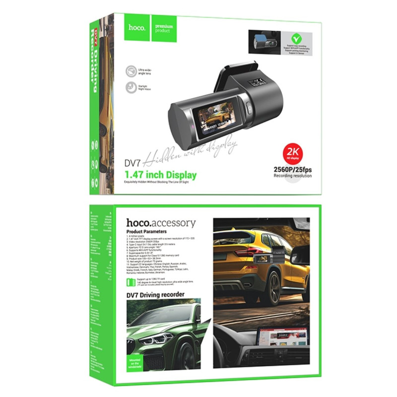 Відеореєстратор HOCO  DV7 2K display hidden driving recorder Black