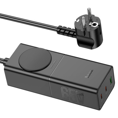 Мережевий зарядний пристрій Hoco NS4 Sharp PD65W(2C1A) desktop socket(EU/GER) Black