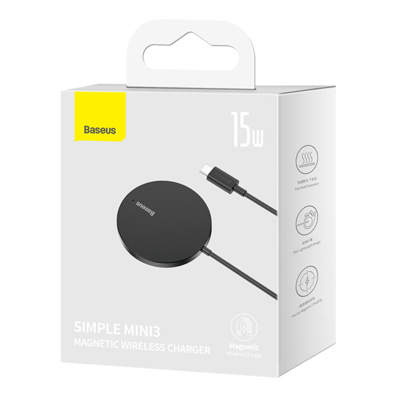 Бездротовий зарядний пристрій Baseus Simple Mini3 Magnetic Wireless Charger 15W Black