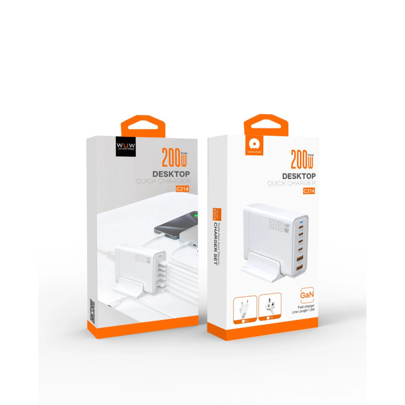 Мережевий зарядний пристрій WUW-C214 Gan 200W  white
