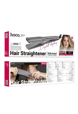 Гребінець для випрямлення волосся з цифровим дисплеєм HOCO HP42 Wide board hair straightener with digital display(EU) Gray