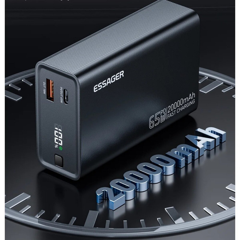 Зовнішній акумулятор ESSAGER EDY65-LD01-Z 20000 mAh 65W black
