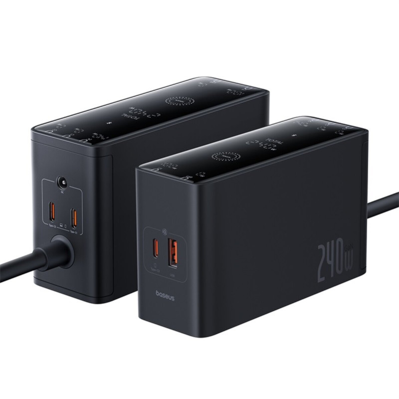 Мережевий зарядний пристрій Baseus Baseus Digital GaN Intelligent Desktop Fast Charger 3C+U+DC 240W EU Cluster Black