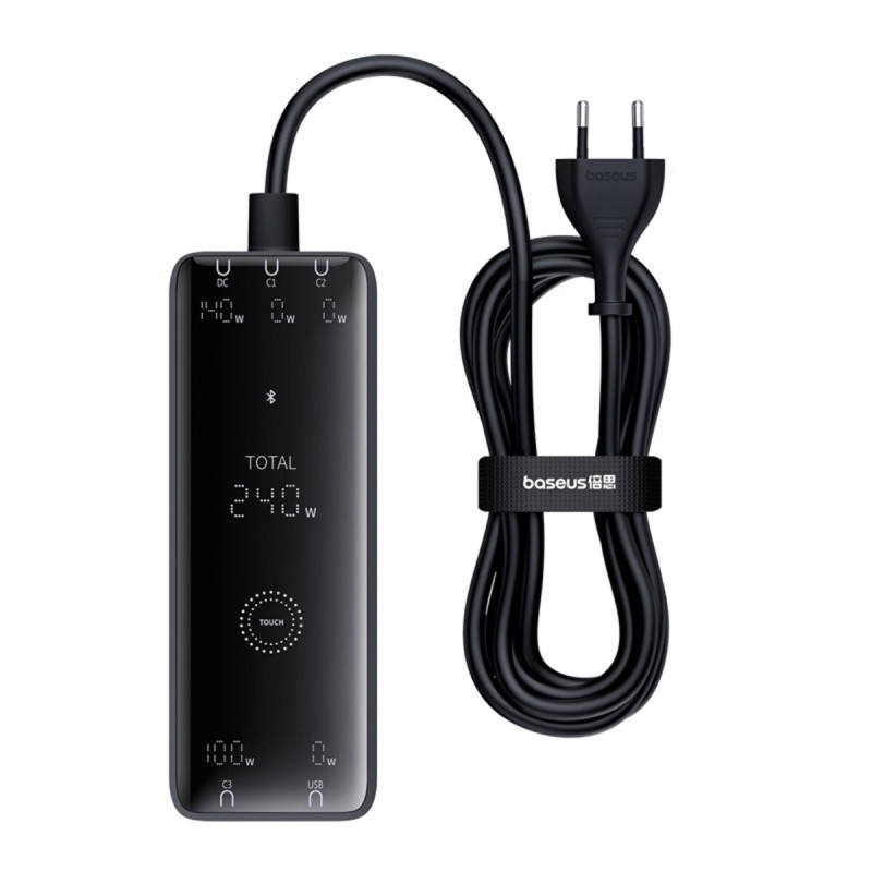 Мережевий зарядний пристрій Baseus Baseus Digital GaN Intelligent Desktop Fast Charger 3C+U+DC 240W EU Cluster Black