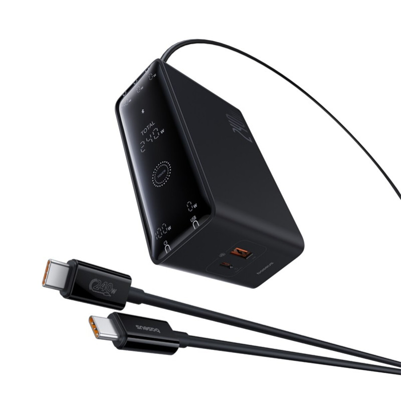 Мережевий зарядний пристрій Baseus Baseus Digital GaN Intelligent Desktop Fast Charger 3C+U+DC 240W EU Cluster Black