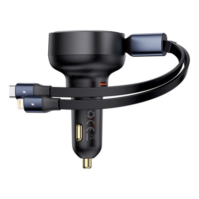 Автомобільний зарядний пристрій Baseus Enjoyment Pro Car Charger C+Retractable C & iP Cable 60W Cluster Black