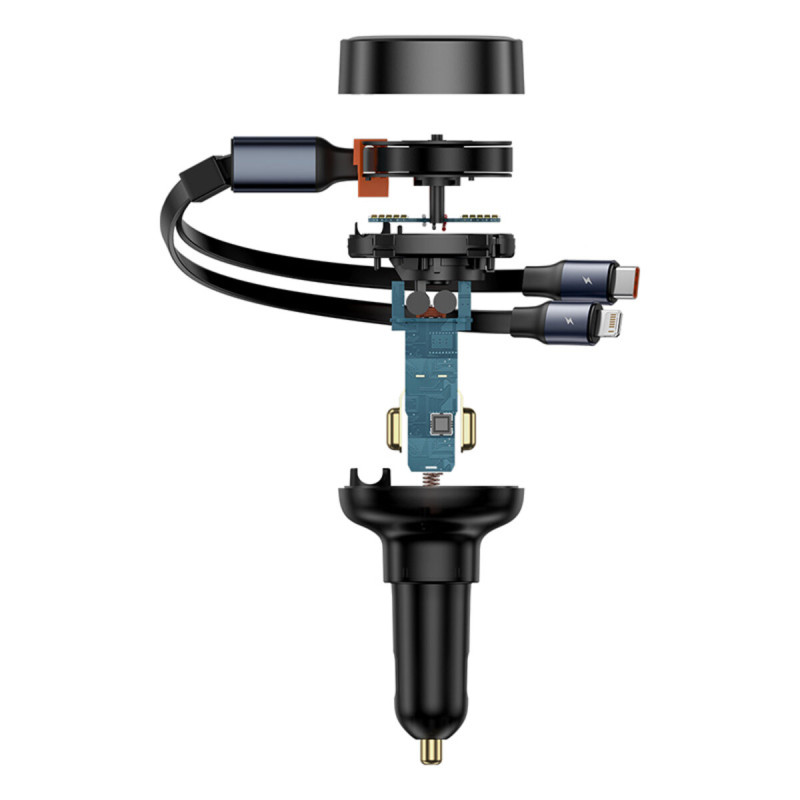 Автомобільний зарядний пристрій Baseus Enjoyment Pro Car Charger C+Retractable C & iP Cable 60W Cluster Black