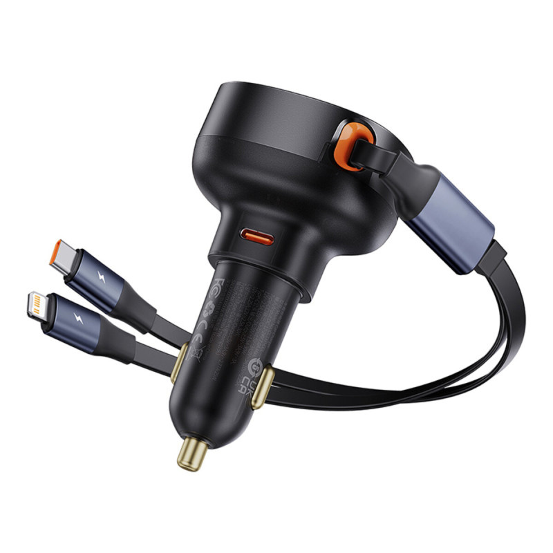 Автомобільний зарядний пристрій Baseus Enjoyment Pro Car Charger C+Retractable C & iP Cable 60W Cluster Black