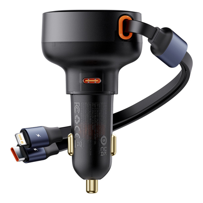 Автомобільний зарядний пристрій Baseus Enjoyment Pro Car Charger C+Retractable C & iP Cable 60W Cluster Black
