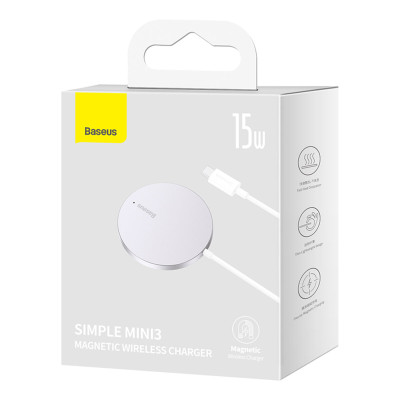 Бездротовий зарядний пристрій Baseus Simple Mini3 Magnetic Wireless Charger 15W Silver