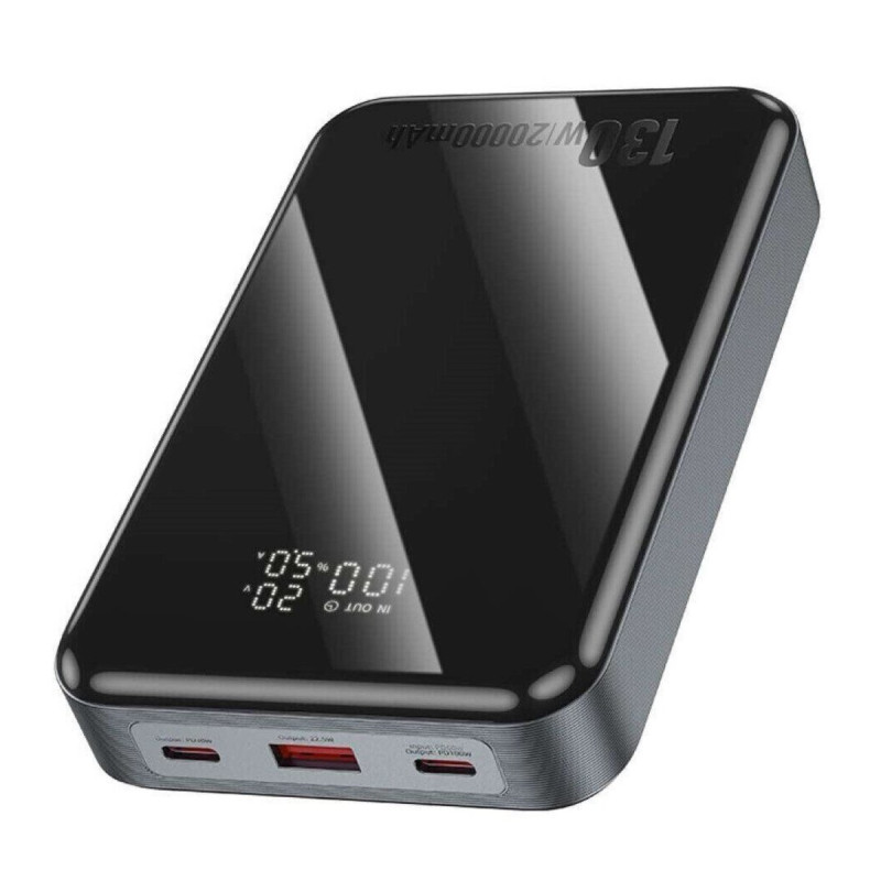 Зовнішній акумулятор HOCO Q30A Fast charge 130W power bank(20000mAh) Metal Gray
