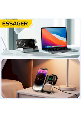 Бездротовий зарядний пристрій Essager  Ruicheng desktop magnetic suction three in one wireless charging of 15W black