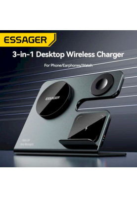 Бездротовий зарядний пристрій Essager  Ruicheng desktop magnetic suction three in one wireless charging of 15W black