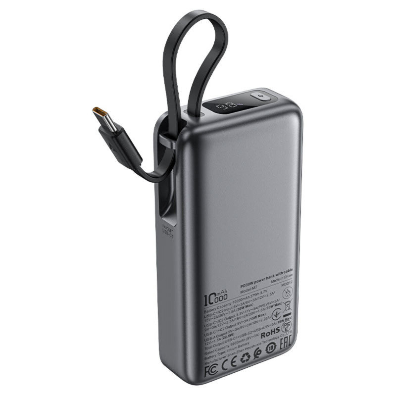 Зовнішній акумулятор ACEFAST M7 PD30W power bank with cable 10000mAh, Black
