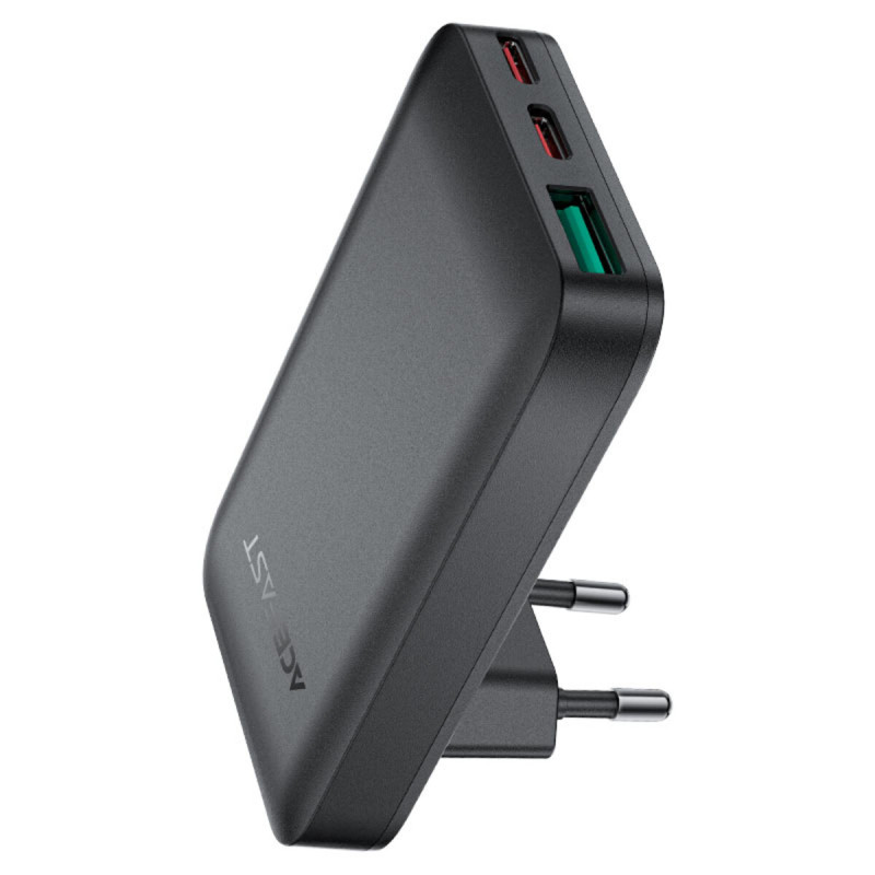 Мережевий зарядний пристрій ACEFAST A100 PD65W GaN 2C+A ultra-thin Charger Black