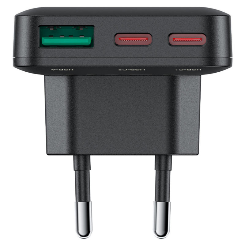 Мережевий зарядний пристрій ACEFAST A100 PD65W GaN 2C+A ultra-thin Charger Black