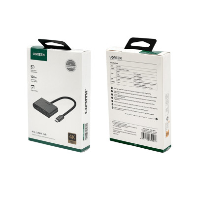 Хаб UGREEN USB-C to HDMI + VGA +USB 3.0 Adapter with PD (Space Gray)