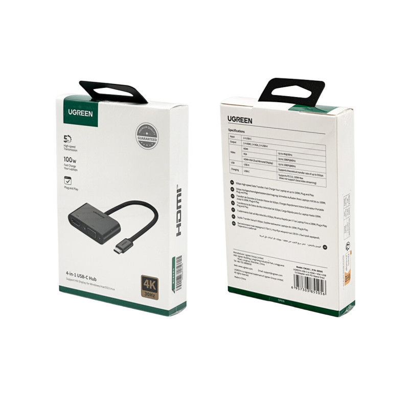 USB-хаб UGREEN USB-C to HDMI + VGA +USB 3.0 Adapter with PD (Space Gray)