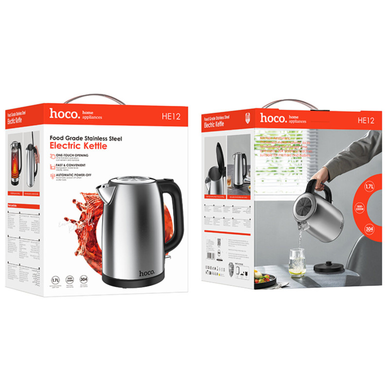 Електрочайник HOCO HE12 1.7L stainless steel electric kettle (EU) Stainless Steel