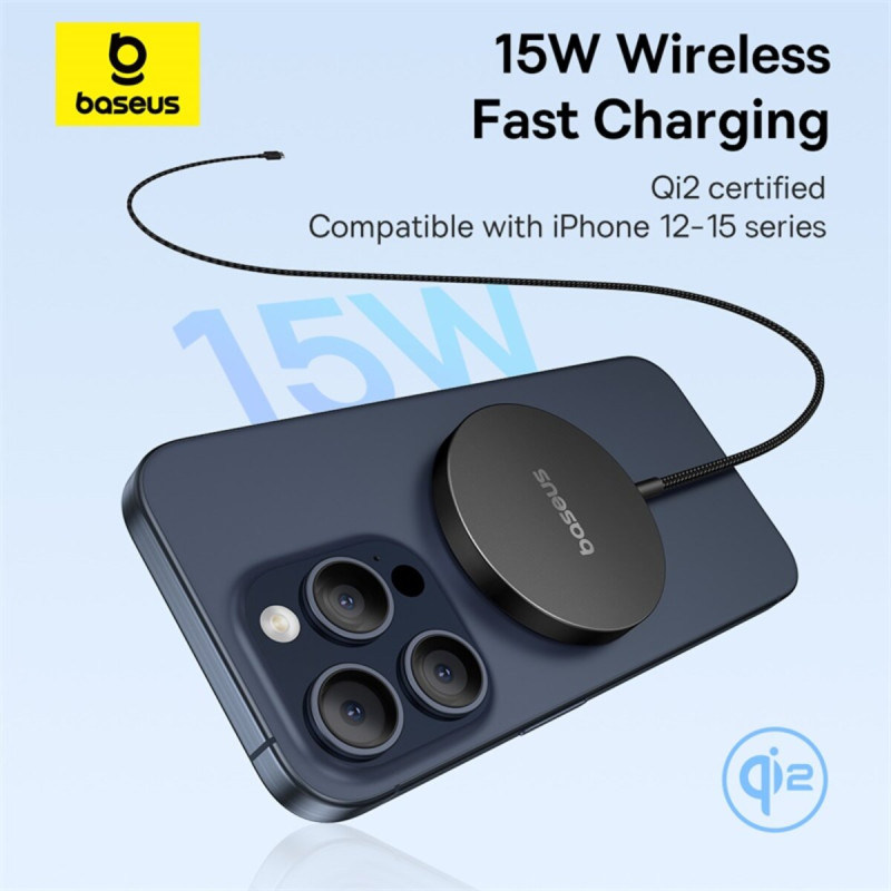 Бездротовий зарядний пристрій Baseus Simple Mini4 Air Magnetic Wireless Charger Qi2 15W Cluster Black