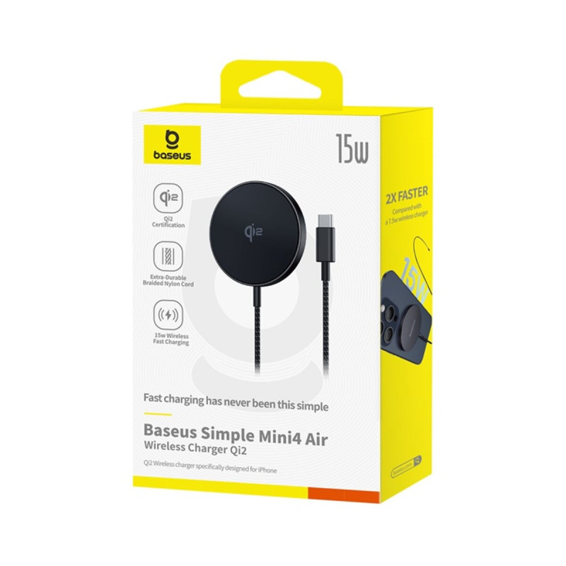 Бездротовий зарядний пристрій Baseus Simple Mini4 Air Magnetic Wireless Charger Qi2 15W Cluster Black