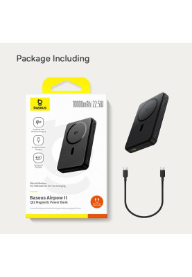 Зовнішній акумулятор Baseus Airpow Ⅱ Qi2 Magnetic Power Bank 10000mAh 22.5W Cosmic Black （With Simple Series Charging Cable Type-C to Type-C（20V/3A）30