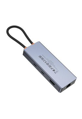 USB-хаб HOCO HB52 Wow 8-in-1 multi-function converter (HDTV+RJ45+SD/TF+PD+Type-C3.0+USB3.0*2) Deep Space Gray