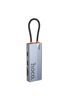 USB-хаб HOCO HB52 Wow 8-in-1 multi-function converter (HDTV+RJ45+SD/TF+PD+Type-C3.0+USB3.0*2) Deep Space Gray
