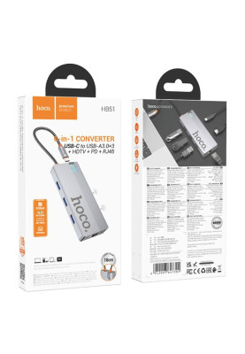 USB-хаб HOCO HB51 Wow 6-in-1 multi-function converter (HDTV+RJ45+PD+USB3.0*3) Deep Space Gray