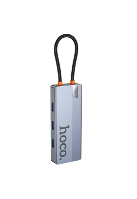 USB-хаб HOCO HB51 Wow 6-in-1 multi-function converter (HDTV+RJ45+PD+USB3.0*3) Deep Space Gray