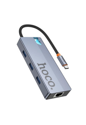 USB-хаб HOCO HB51 Wow 6-in-1 multi-function converter (HDTV+RJ45+PD+USB3.0*3) Deep Space Gray